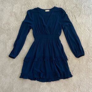 Altar’d State Ruffled Navy Long-Sleeve Mini Dress